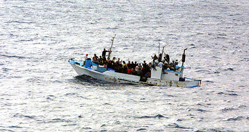 Refugees on a boat