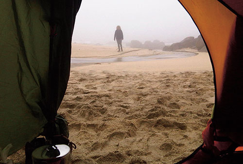 Looking out of Raynor and Moth's tent in Portheras Cove near Pendeen Watch