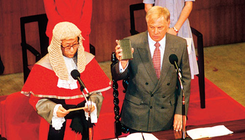 Chris Patten is sworn in as governor of Hong Kong in 1992