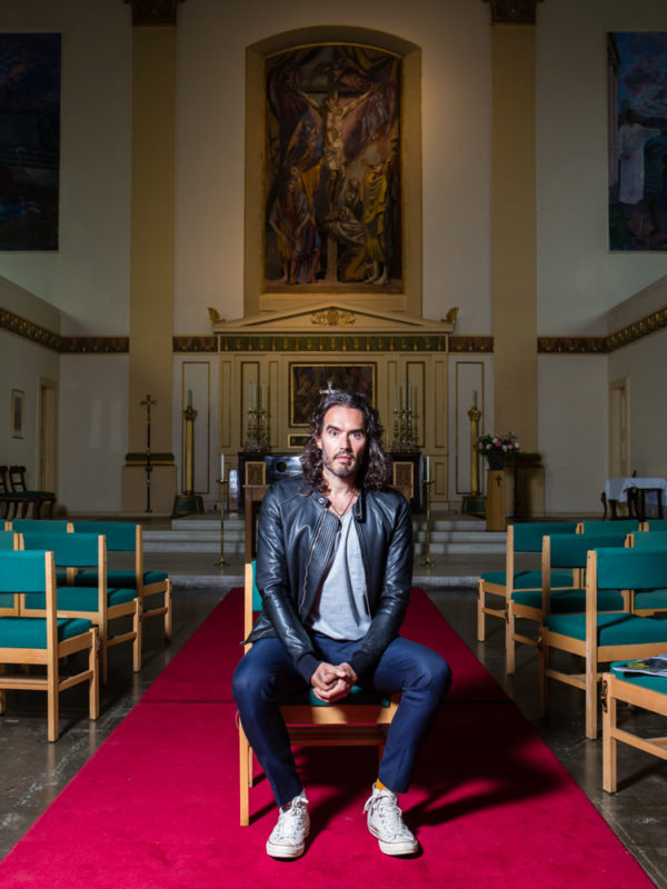 Russell Brand, photographed by Louise Haywood-Schiefer for The Big Issue at St John's Church in London