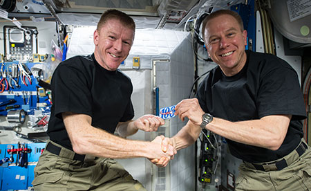 Tim Peake and Tim Kopra on board the International Space Station