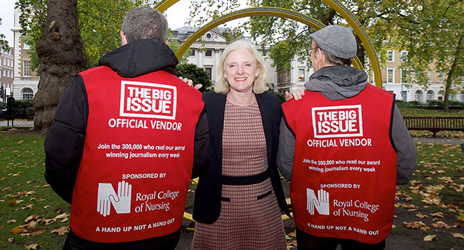 RCN chief executive Janet Davies and Big Issue vendors