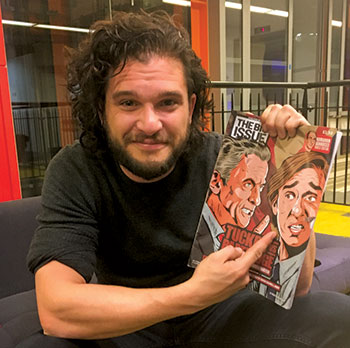 Kit Harington holds up the Armando Iannucci Big Issue guest-edit