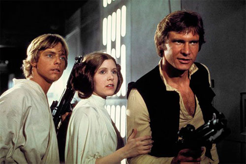 Mark Hamill, Carrie Fisher and Han Solo in Star Wars