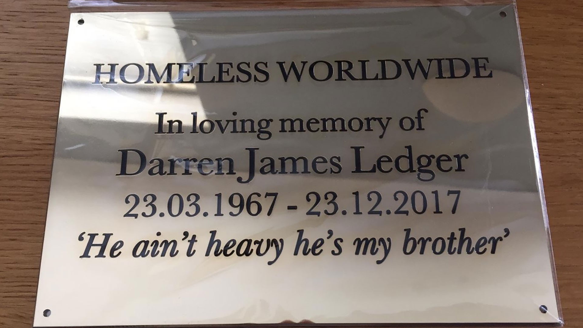 Homeless Worldwide plaque