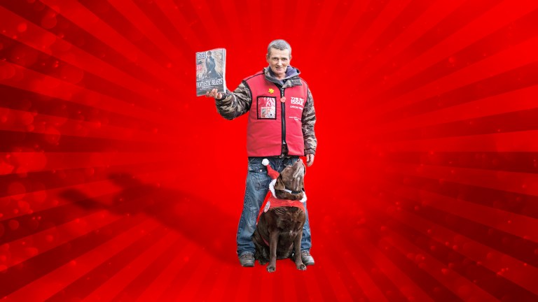 Big Issue vendor Nick Cuthbert and his pet dog Bryony