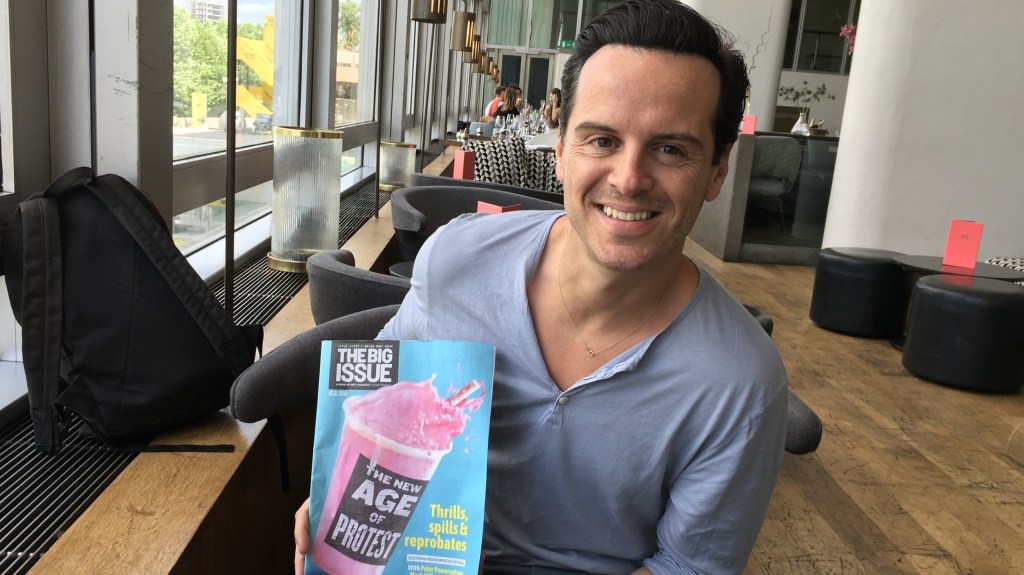 Andrew Scott with Big Issue mag