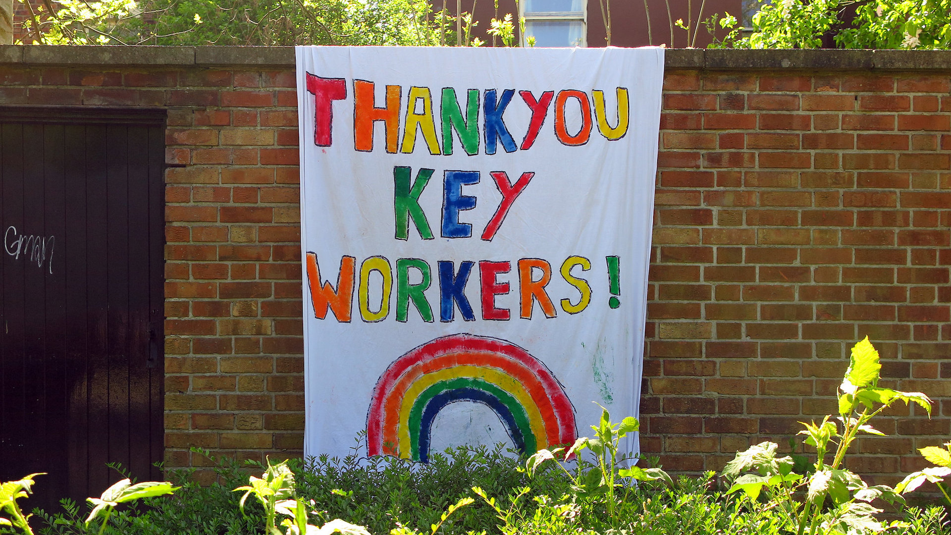 A hand drawn sign thanks keyworkers for their efforts during the pandemic