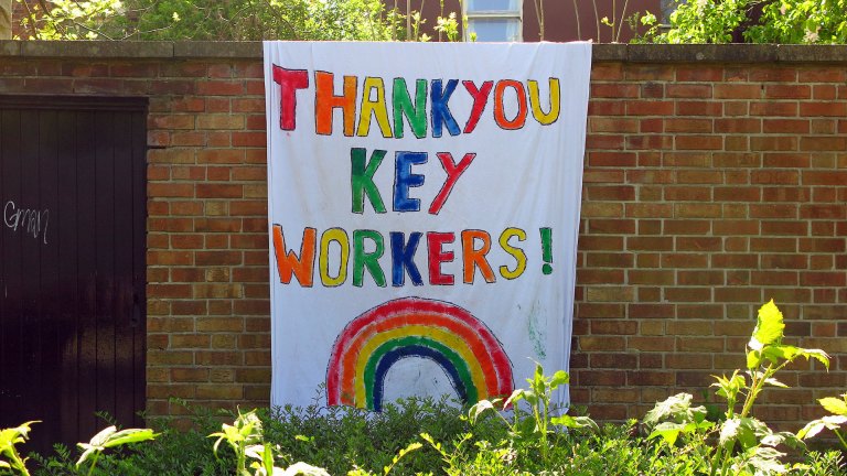 A hand drawn sign thanks keyworkers for their efforts during the pandemic