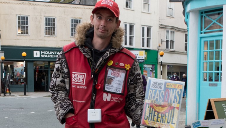 Big Issue vendor Craig O'Shea in Truro