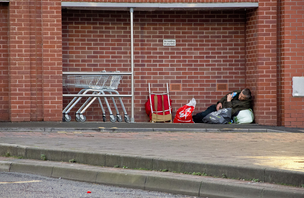 Image of a homeless man rough sleeping in Devon, United Kingdom