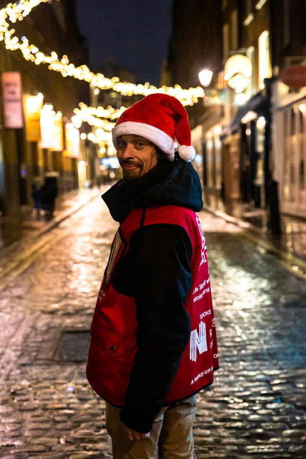 Big Issue vendor Martin stars in the Big Issue Christmas film.