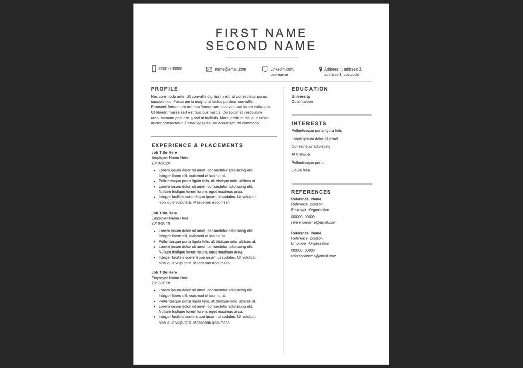 Intern CV template