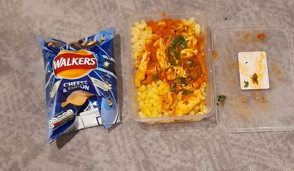 A packet of crisps and pasta given to asylum seekers in hotels