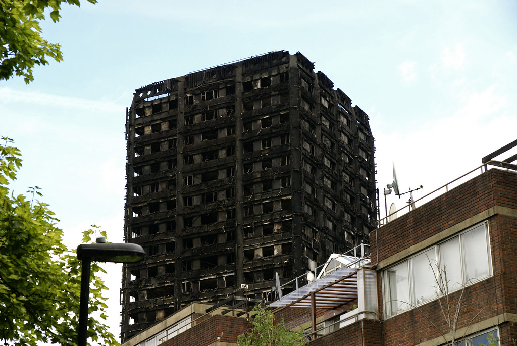 The charred remains of Grenfell Tower in west London following the fire which killed 72 people.