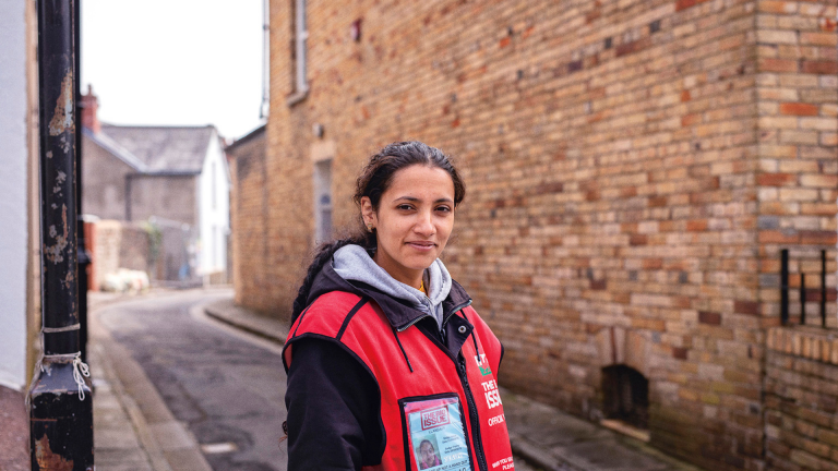 Big Issue vendor Lavinia Neda, 29, who sells the magazine on Llandaff High Street.