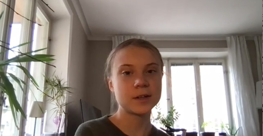 Greta Thunberg zooming in: On the phone from Sweden