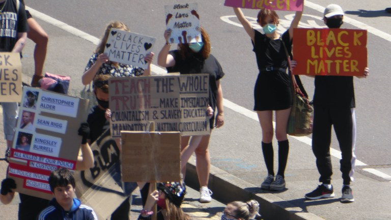 Protesters at a black lives matter march in Brighton in June 2020.