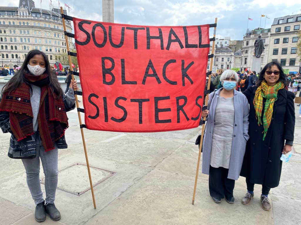 Rahila Gupta, right, a 65-year-old management committee member of Southall Black Sisters