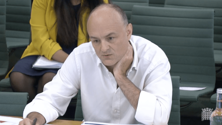 Former special adviser Dominic Cummings giving evidence to MPS