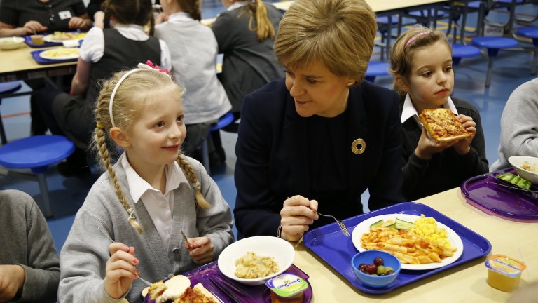 Nicola Sturgeon, First Minister, visited schools as the Scottish government launched its universal free school meals scheme for P1-3 in 2015.