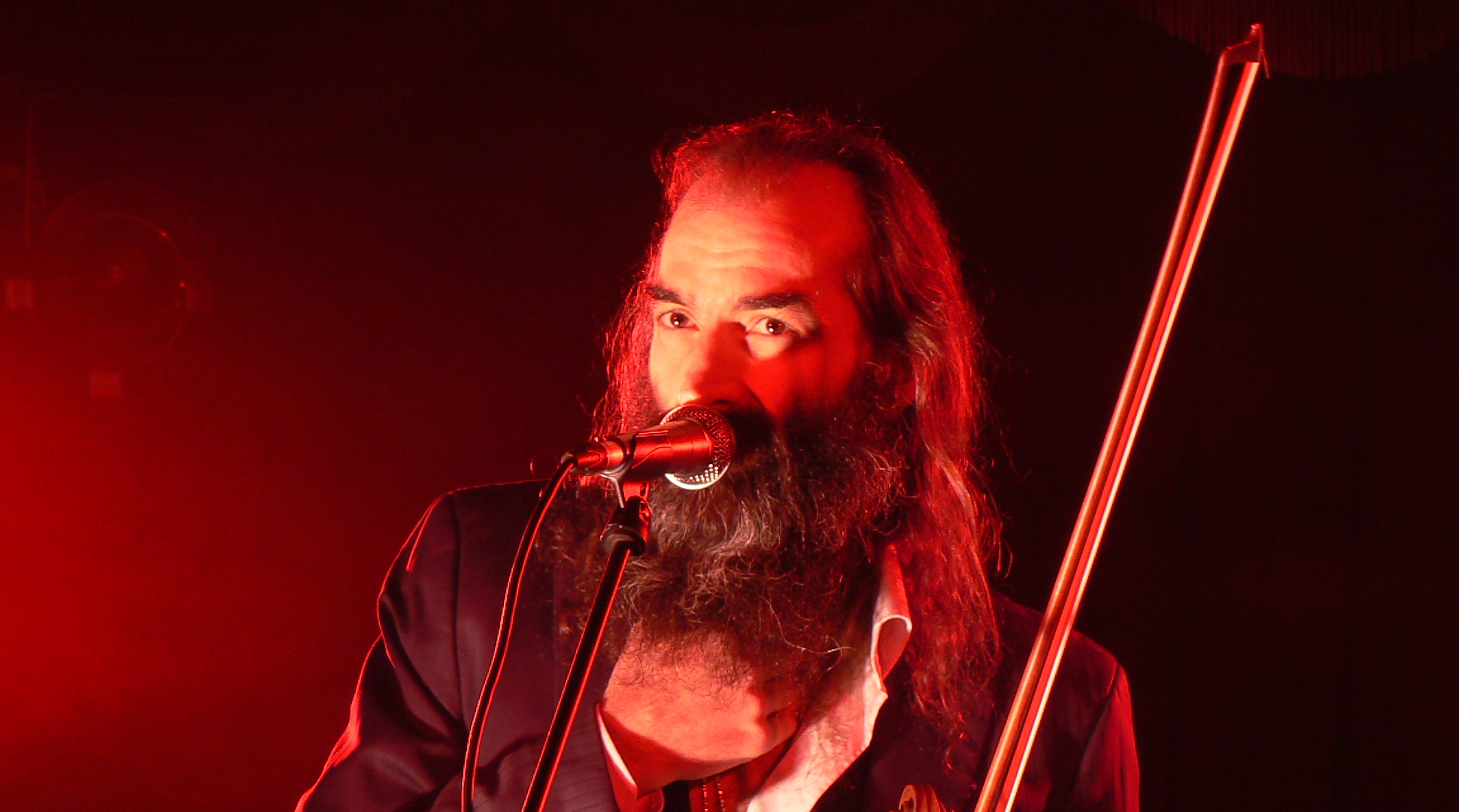 Warren Ellis holds his violin on stage in 2009