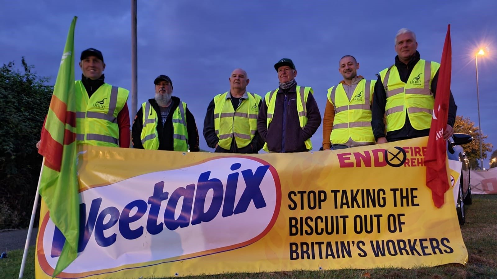 Weetabix workers on strike at Corby factory.