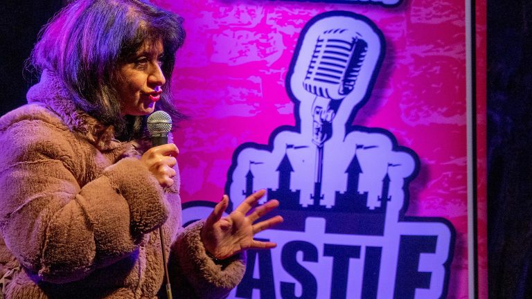 Shappi Khorsandi performing comedy. Image: Mick Flynn / Alamy Stock Photo