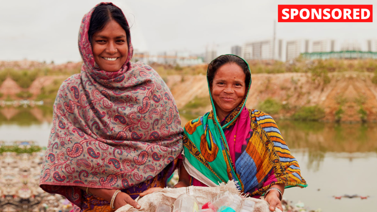 two waste pickers in Bengaluru, India, the source of The Body Shop’s Community Fair Trade recycled plastic in partnership with Plastics for Change