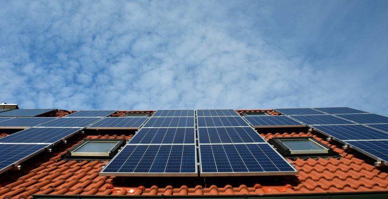 Solar panels on a roof.