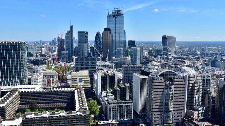 Skyscrapers in the city of London on a clear blue day