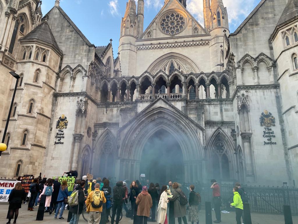 Sisters Uncut outside the Royal Courts of Justice to protest police violence against women. Image: Greg Barradale