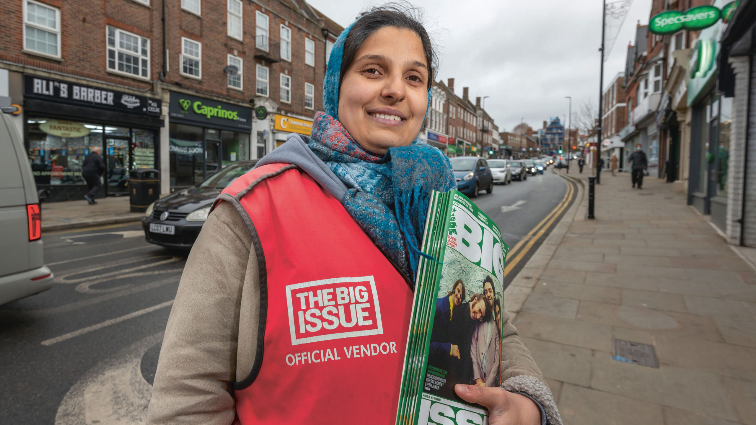 Big Issue vendor Omida on her pitch