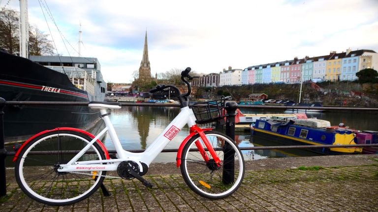 One of the first Big Issue ebikes, by the canal in Bristol