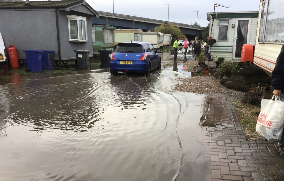 Willow Bank Caravan Park, Bentley, with flood water.