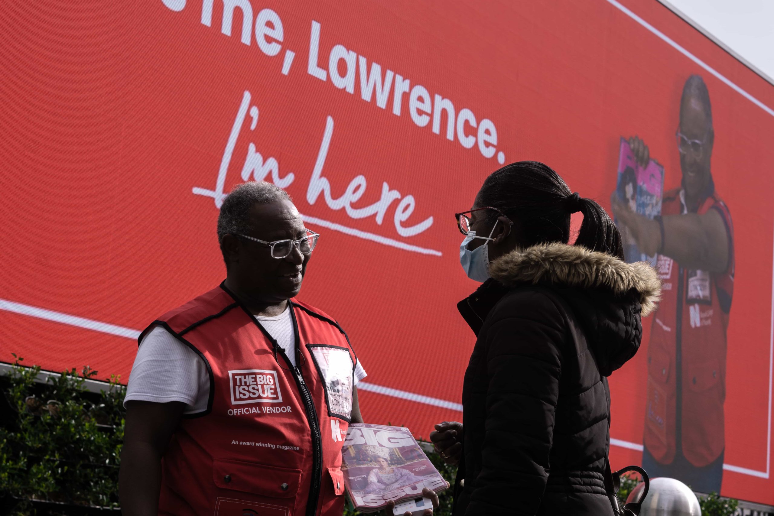 A customer finds Lawrence thanks to his big screen self. Image: Chris Ward, Ocean Photographer