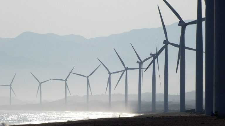 Wind farm on a coast.