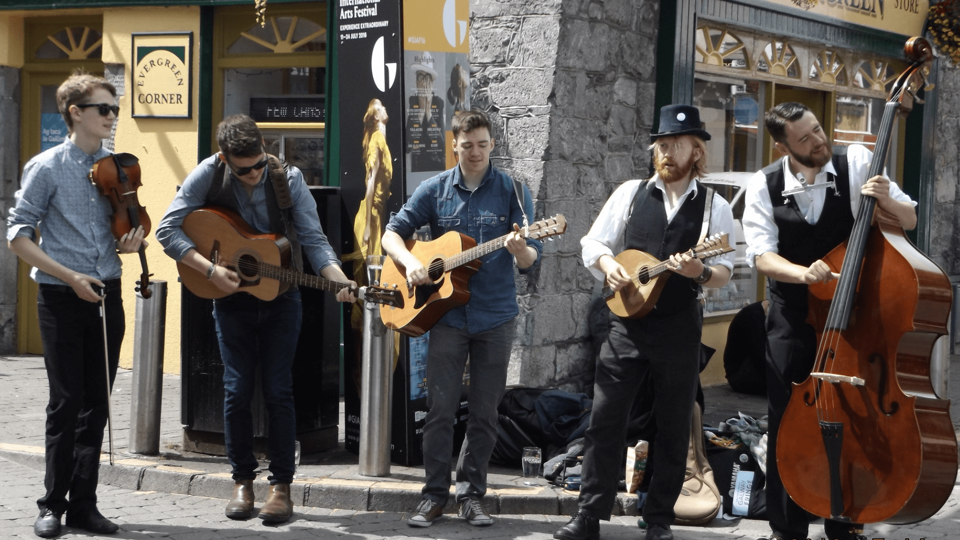 Musicians playing on the streets of Ireland.