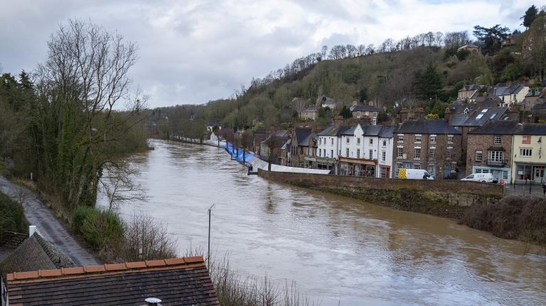 A river flooding in the UK.