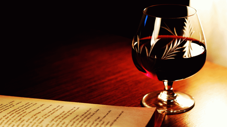 Red wine and book