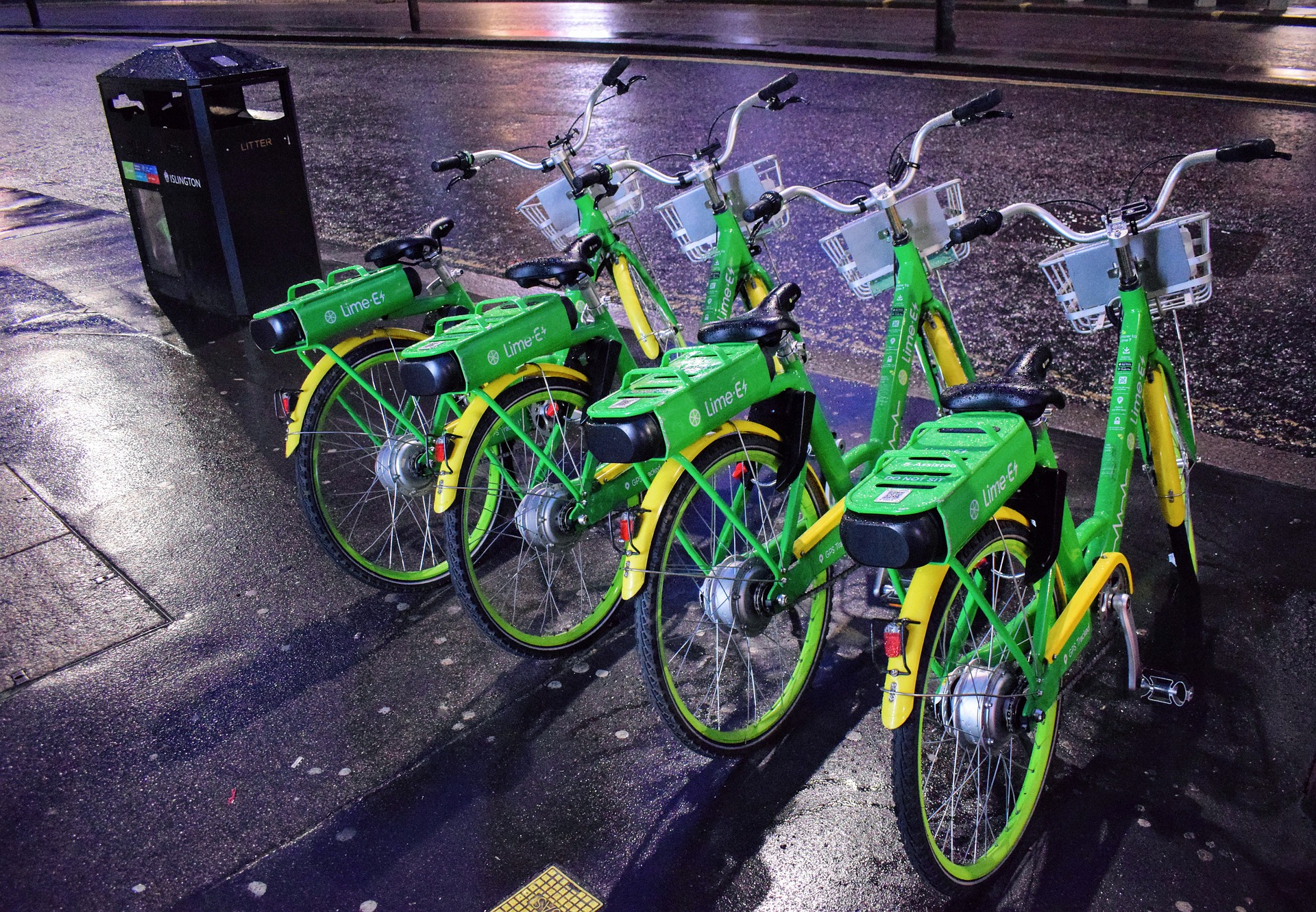 Lime e-bikes docked