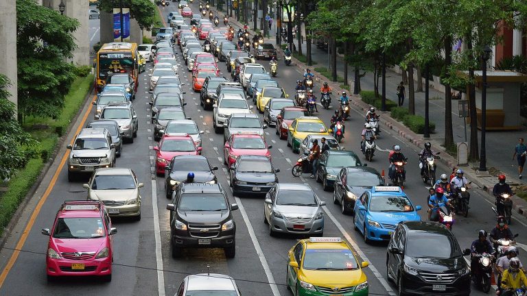 A busy road with traffic