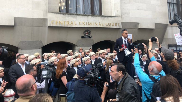 Barristers exercise their right to strike outside the Central Criminal Court