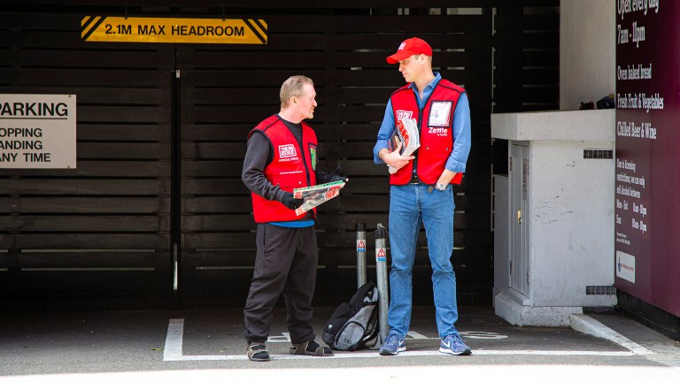 Dave and Prince William on their pitch selling The Big Issue Photo: Andy Parsons