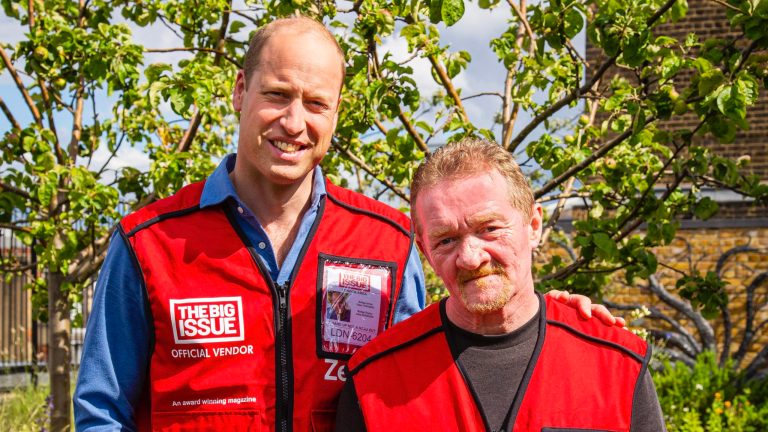 Dave and Prince William on their pitch selling The Big Issue Photo: Andy Parsons