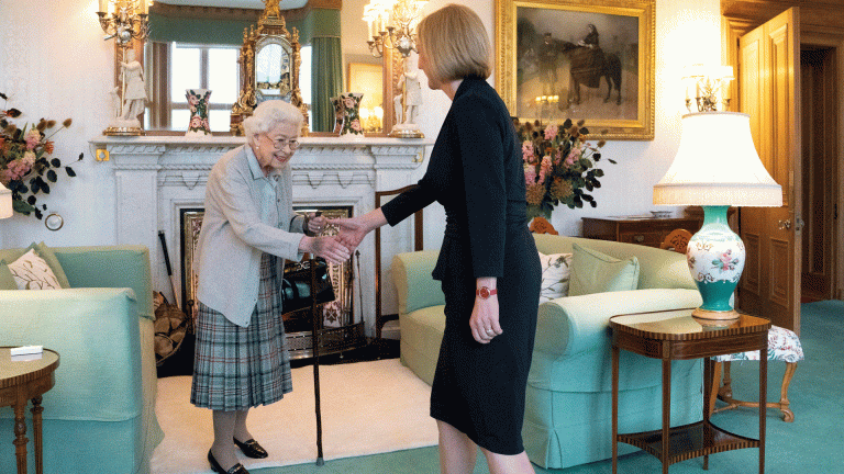 The Queen shakes hands with Liz Truss