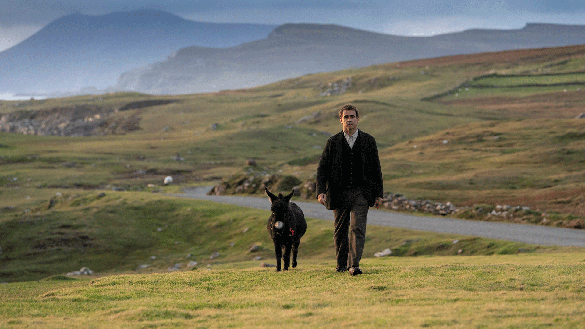 Colin Farrell and his little donkey in The Banshees of Inisherin