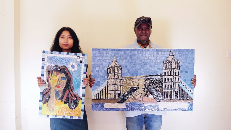 Zakia and Carlton show off their mosaics