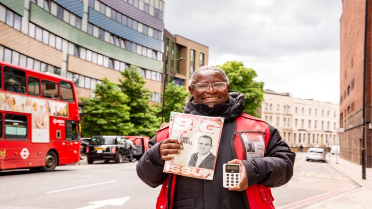 Lawrence Chaser, Big Issue vendor. Image credit: Louise Haywood-Schiefer