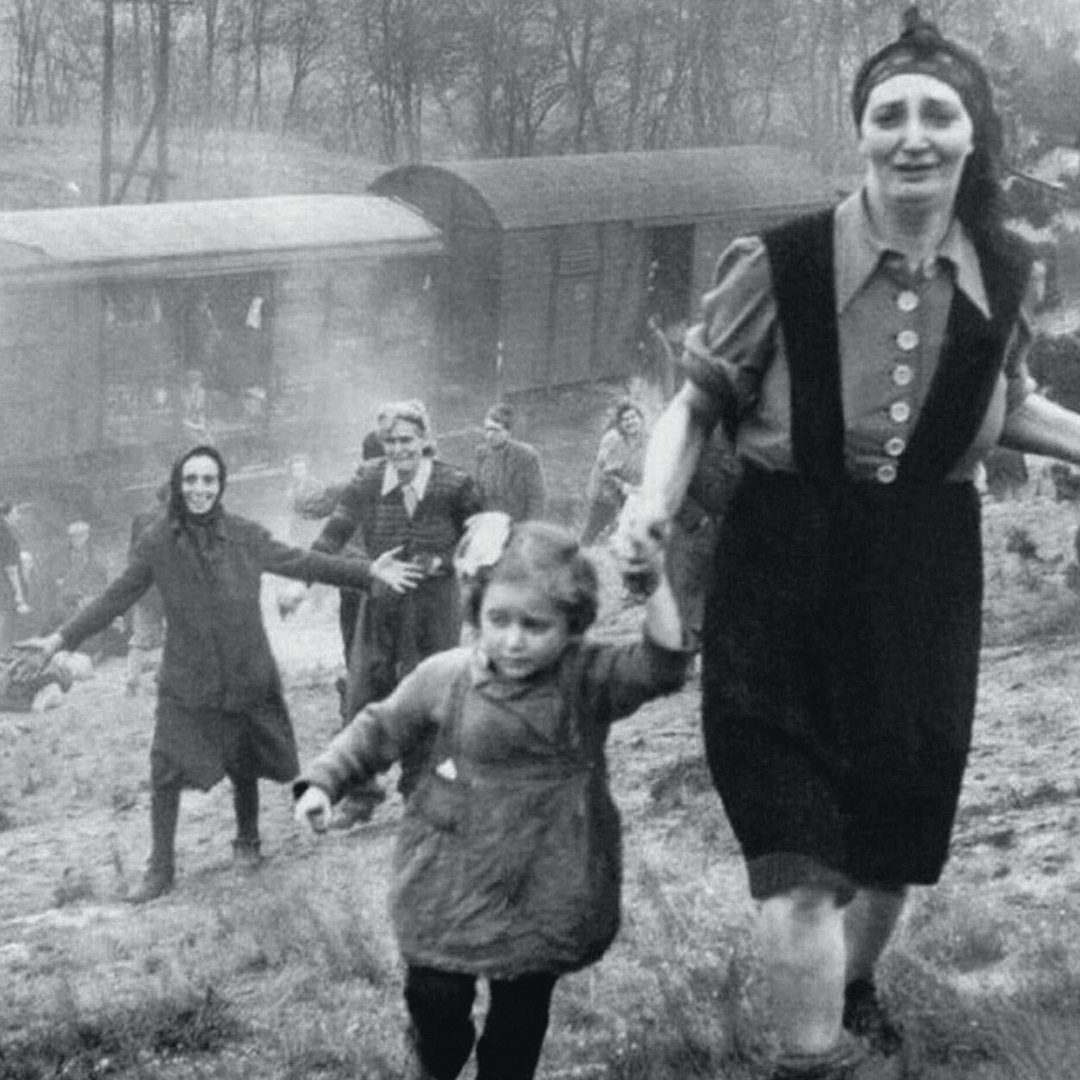 Holocaust Memorial Day: A woman and child after being freed from the train
